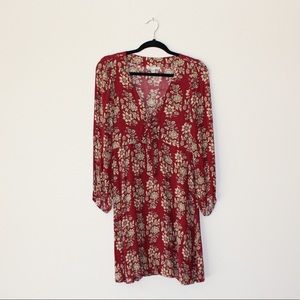 Red floral tie dress